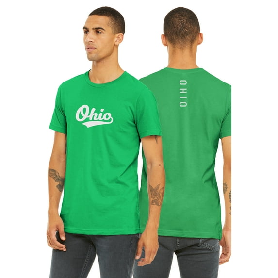 Daxton Adult Unisex Tshirt Ohio Script with Vertical on the Back, Kelly Green White, XS