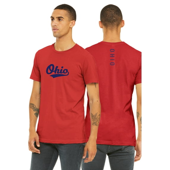 Daxton Adult Unisex Tshirt Ohio Script with Vertical on the Back, Red Navy, 3XL