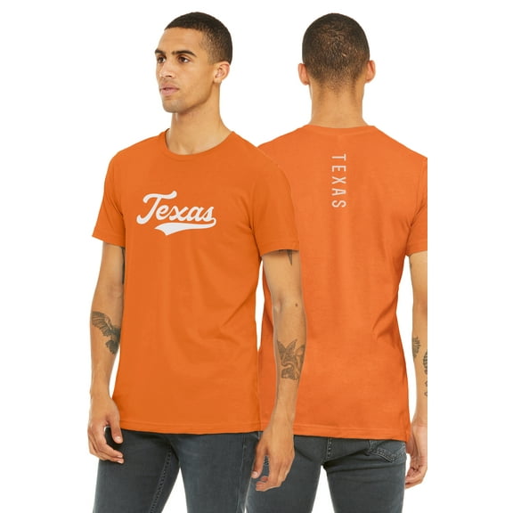 Daxton Adult Unisex Tshirt Texas Script with Vertical on the Back, Orange White, 2XL