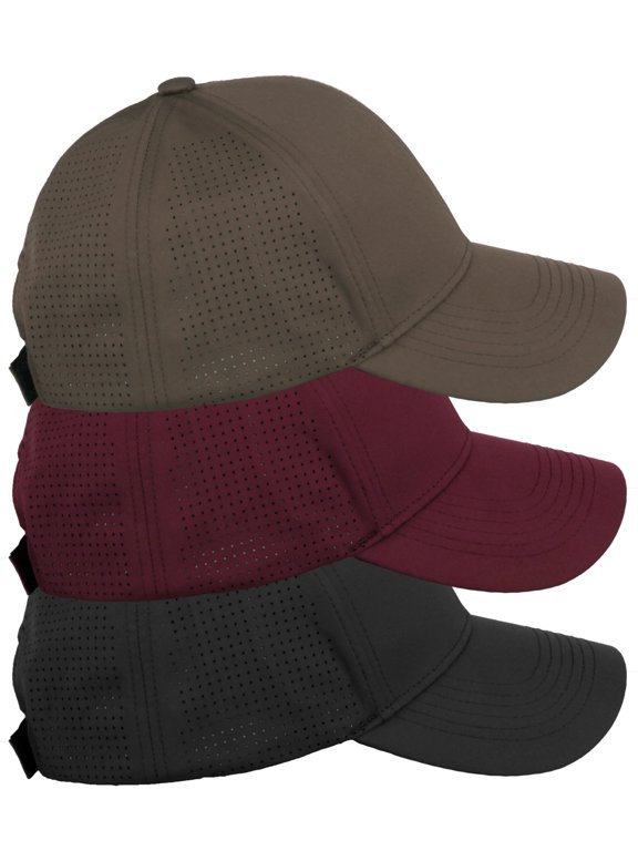 Air Cool Tech Hat Ventilated Micro Holes Structured High Profile Baseball Cap 3 Pack - Black,Burgundy,Olive