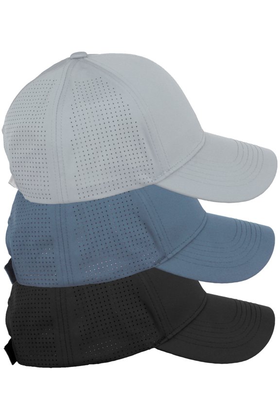 Air Cool Tech Hat Ventilated Micro Holes Structured High Profile Baseball Cap 3 Pack - Black,Dusty Blue,Light Grey