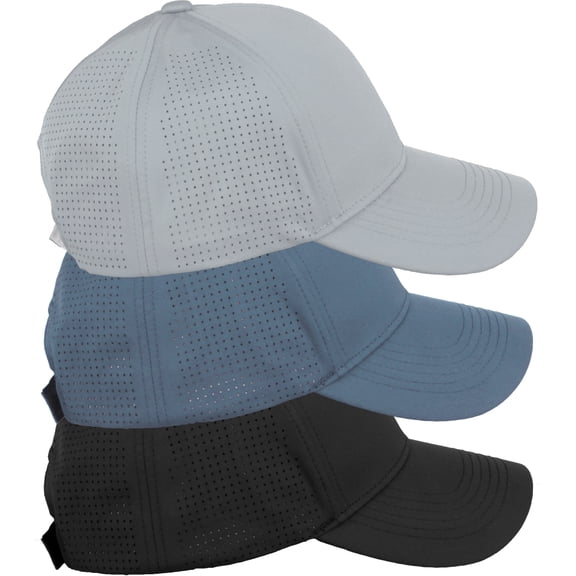 Daxton Air Cool Tech Hat Ventilated Micro Holes Structured High Profile Baseball Cap 3 Pack - Black,Dusty Blue,Light Grey