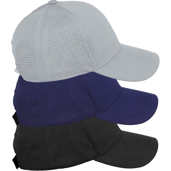 Daxton Air Cool Tech Hat Ventilated Micro Holes Structured High Profile Baseball Cap 3 Pack - Black,Navy,Light Grey
