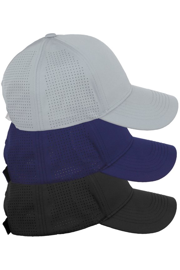 Air Cool Tech Hat Ventilated Micro Holes Structured High Profile Baseball Cap 3 Pack - Black,Navy,Light Grey