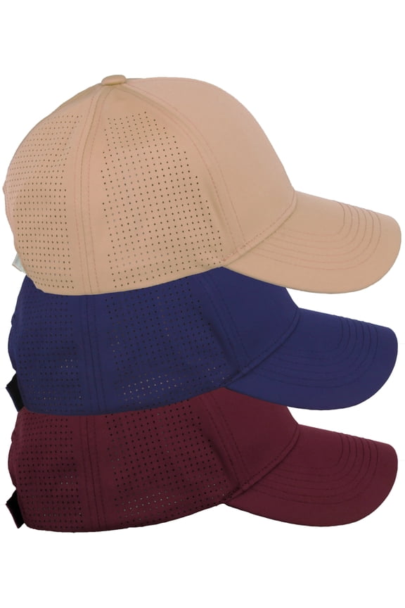 Air Cool Tech Hat Ventilated Micro Holes Structured High Profile Baseball Cap 3 Pack - Burgundy,Navy,Khaki