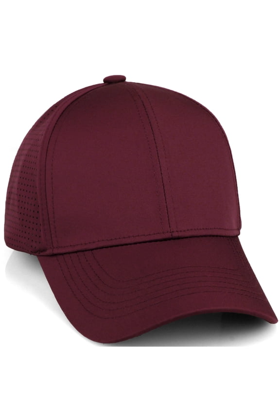 Air Cool Tech Hat Ventilated Micro Holes Structured High Profile Baseball Cap, Burgundy