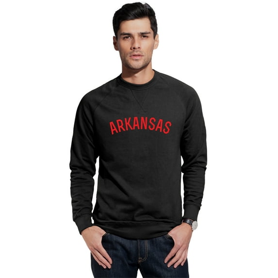 Daxton Arkansas Sweatshirt Athletic Fit Pullover Crewneck French Terry Fabric, Black Sweatshirt Red Letters, 2XL