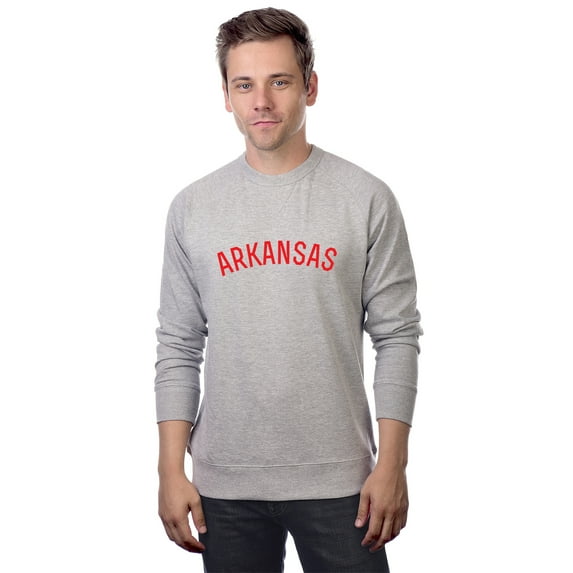 Daxton Arkansas Sweatshirt Athletic Fit Pullover Crewneck French Terry Fabric, Hth Gray Sweatshirt Red Letters, L