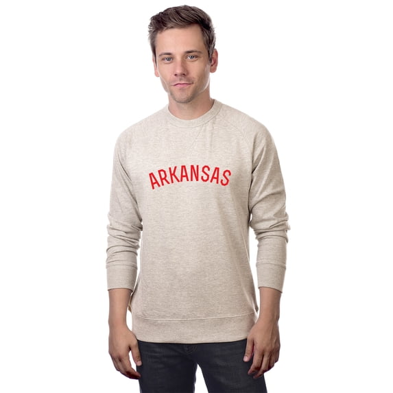 Daxton Arkansas Sweatshirt Athletic Fit Pullover Crewneck French Terry Fabric, Oat Sweatshirt Red Letters, L