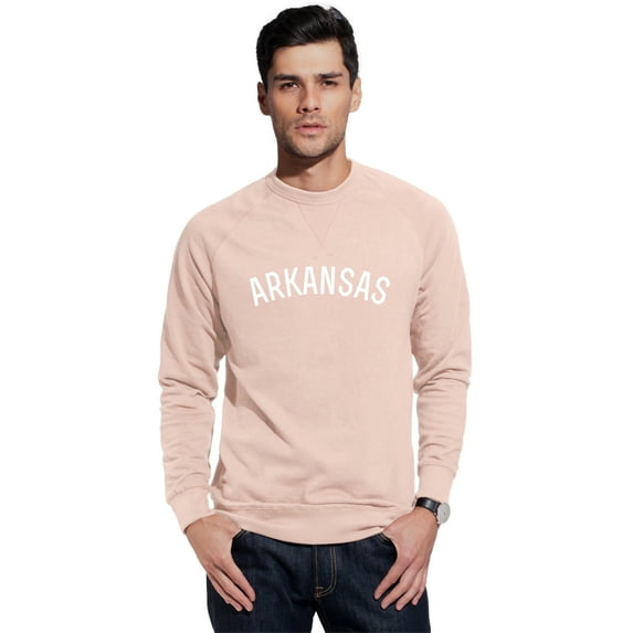 Daxton Arkansas Sweatshirt Athletic Fit Pullover Crewneck French Terry Fabric, Peach Sweatshirt White Letters, XS