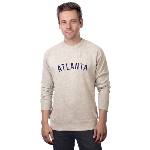 Daxton Atlanta Sweatshirt Athletic Fit Pullover Crewneck French Terry Fabric, Oat Sweatshirt Navy Letters, S