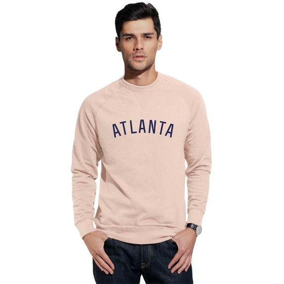 Daxton Atlanta Sweatshirt Athletic Fit Pullover Crewneck French Terry Fabric, Peach Sweatshirt Navy Letters, S