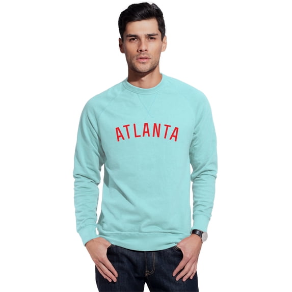 Daxton Atlanta Sweatshirt Athletic Fit Pullover Crewneck French Terry Fabric, Sky Sweatshirt Red Letters, S