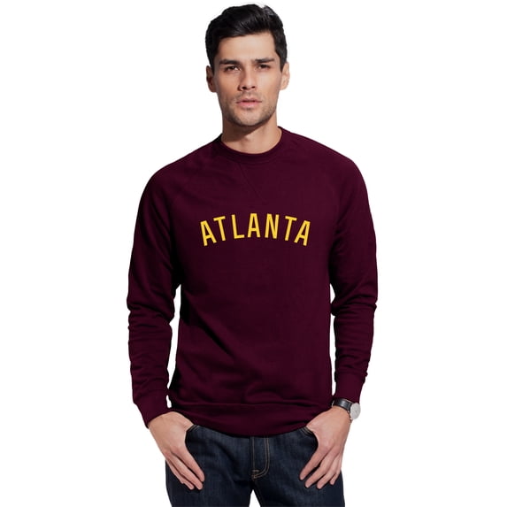 Daxton Atlanta Sweatshirt Athletic Fit Pullover Crewneck French Terry Fabric, Wine Sweatshirt Gold Letters, S
