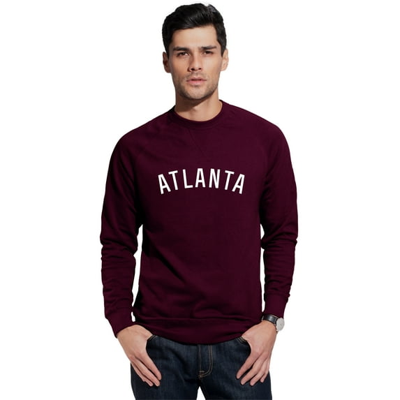 Daxton Atlanta Sweatshirt Athletic Fit Pullover Crewneck French Terry Fabric, Wine Sweatshirt White Letters, L