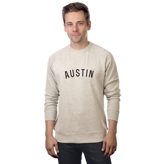 Daxton Austin Sweatshirt Athletic Fit Pullover Crewneck French Terry Fabric, Oat Sweatshirt Black Letters, S