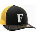 thumbnail image 1 of Daxton Baseball Trucker Hat 3D Capital Alphabet Letters Structured Mid Profile Cap, Black Gold Hat, White Letter F, 1 of 2