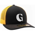 thumbnail image 1 of Daxton Baseball Trucker Hat 3D Capital Alphabet Letters Structured Mid Profile Cap, Black Gold Hat, White Letter G, 1 of 2