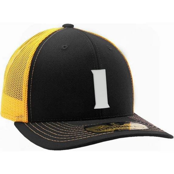 Daxton Baseball Trucker Hat 3D Capital Alphabet Letters Structured Mid Profile Cap, Black Gold Hat, White Letter I