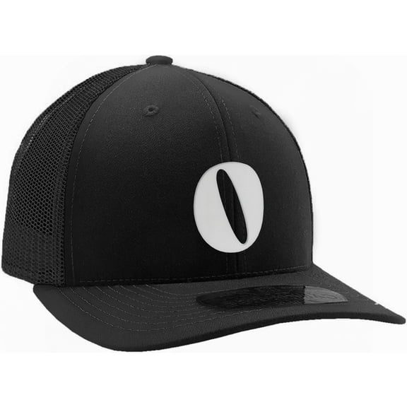 Daxton Baseball Trucker Hat 3D Capital Alphabet Letters Structured Mid Profile Cap, Black Hat, White Letter O
