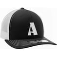 thumbnail image 1 of Daxton Baseball Trucker Hat 3D Capital Alphabet Letters Structured Mid Profile Cap, Black White Hat, White Letter A, 1 of 2