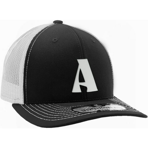 Daxton Baseball Trucker Hat 3D Capital Alphabet Letters Structured Mid Profile Cap, Black White Hat, White Letter A