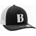 thumbnail image 1 of Daxton Baseball Trucker Hat 3D Capital Alphabet Letters Structured Mid Profile Cap, Black White Hat, White Letter B, 1 of 2