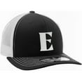 thumbnail image 1 of Daxton Baseball Trucker Hat 3D Capital Alphabet Letters Structured Mid Profile Cap, Black White Hat, White Letter E, 1 of 2