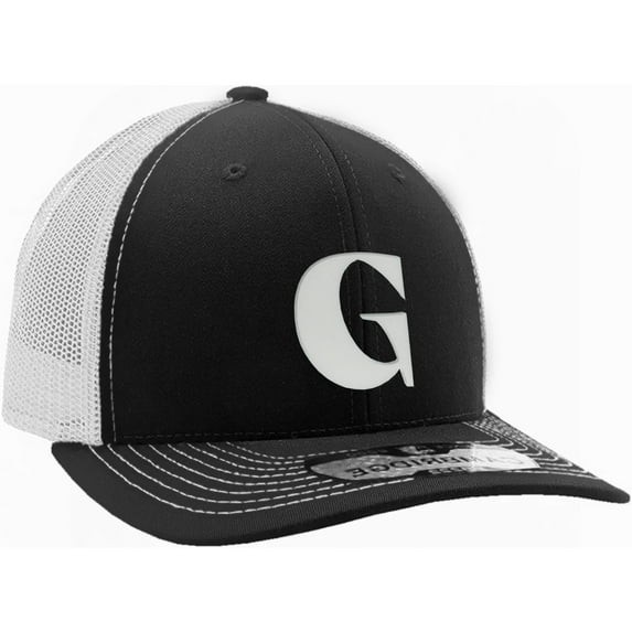 Daxton Baseball Trucker Hat 3D Capital Alphabet Letters Structured Mid Profile Cap, Black White Hat, White Letter G