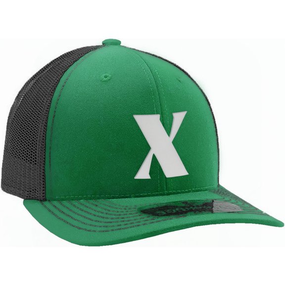 Daxton Baseball Trucker Hat 3D Capital Alphabet Letters Structured Mid Profile Cap, Kelly Black Hat, White Letter X