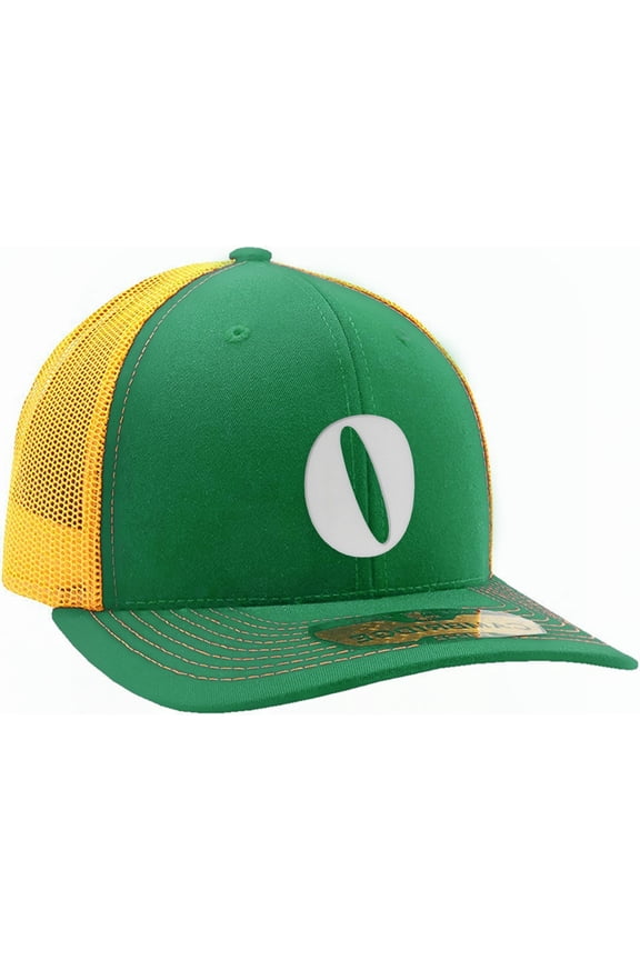 Baseball Trucker Hat 3D Capital Alphabet Letters Structured Mid Profile Cap, Kelly Gold Hat, White Letter O