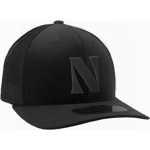 Daxton Baseball Trucker Hat 3D Capital Alphabet Letters Structured Mid Profile Cap, Monotone Black Hat, Black Letter N