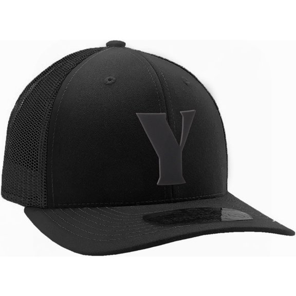 Daxton Baseball Trucker Hat 3D Capital Alphabet Letters Structured Mid Profile Cap, Monotone Black Hat, Black Letter Y