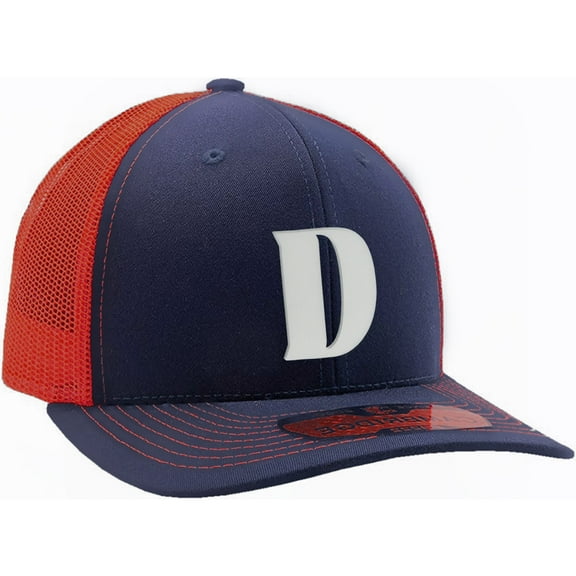 Daxton Baseball Trucker Hat 3D Capital Alphabet Letters Structured Mid Profile Cap, Navy Red Hat, White Letter D