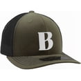 thumbnail image 1 of Daxton Baseball Trucker Hat 3D Capital Alphabet Letters Structured Mid Profile Cap, Olive Black Hat, White Letter B, 1 of 2