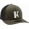 thumbnail image 1 of Daxton Baseball Trucker Hat 3D Capital Alphabet Letters Structured Mid Profile Cap, Olive Black Hat, White Letter K, 1 of 2