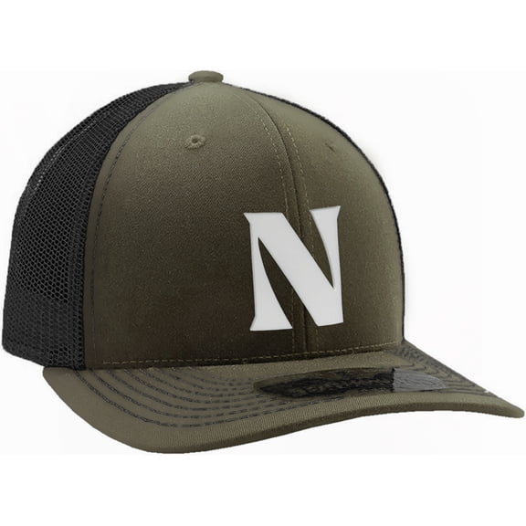 Daxton Baseball Trucker Hat 3D Capital Alphabet Letters Structured Mid Profile Cap, Olive Black Hat, White Letter N