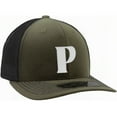thumbnail image 1 of Daxton Baseball Trucker Hat 3D Capital Alphabet Letters Structured Mid Profile Cap, Olive Black Hat, White Letter P, 1 of 2
