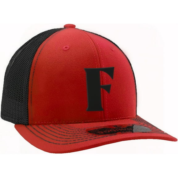 Daxton Baseball Trucker Hat 3D Capital Alphabet Letters Structured Mid Profile Cap, Red Black Hat, Black Letter F