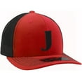 thumbnail image 1 of Daxton Baseball Trucker Hat 3D Capital Alphabet Letters Structured Mid Profile Cap, Red Black Hat, Black Letter J, 1 of 2