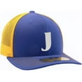 thumbnail image 1 of Daxton Baseball Trucker Hat 3D Capital Alphabet Letters Structured Mid Profile Cap, Royal Gold Hat, White Letter J, 1 of 1