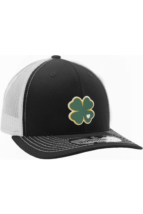 Baseball Trucker Hat St. Patrick Day 3D Lucky Clover Structured Mid Profile Cap, Clover Black White Hat
