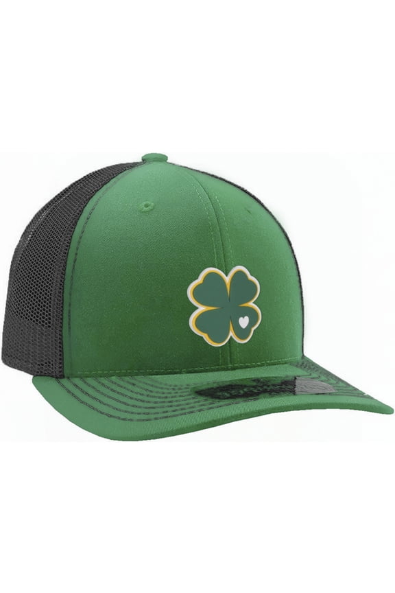 Baseball Trucker Hat St. Patrick Day 3D Lucky Clover Structured Mid Profile Cap, Clover Kelly Black Hat