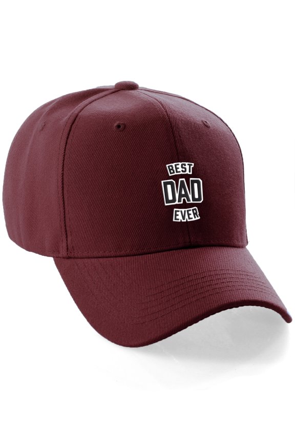Best Dad Ever Curve Visor Bill Baseball Hat Cap, Burgundy Hat
