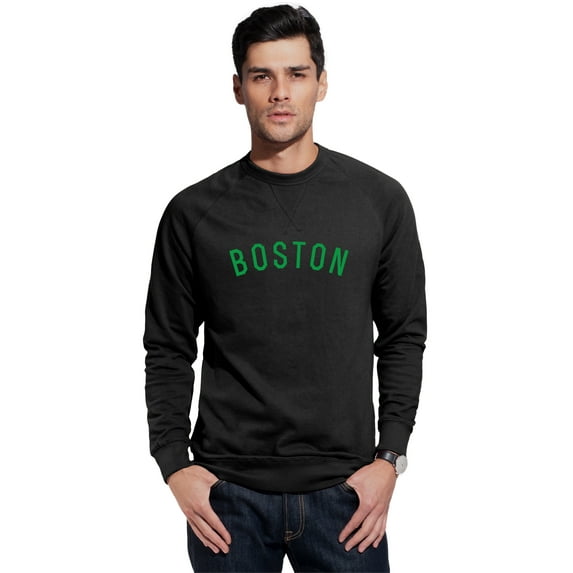 Daxton Boston Sweatshirt Athletic Fit Pullover Crewneck French Terry Fabric, Black Sweatshirt Green, M