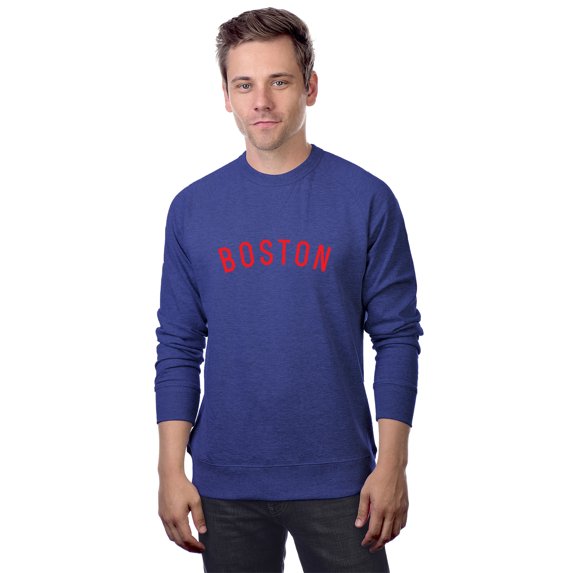 Daxton Boston Sweatshirt Athletic Fit Pullover Crewneck French Terry Fabric, Denim Sweatshirt Red Letters, L