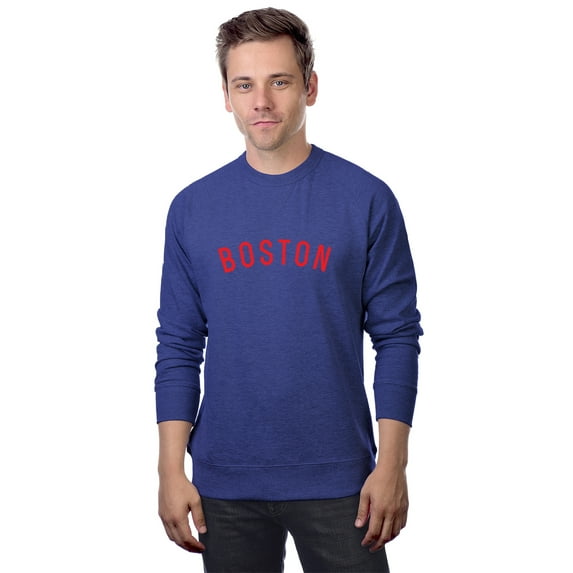 Daxton Boston Sweatshirt Athletic Fit Pullover Crewneck French Terry Fabric, Denim Sweatshirt Red Letters, S