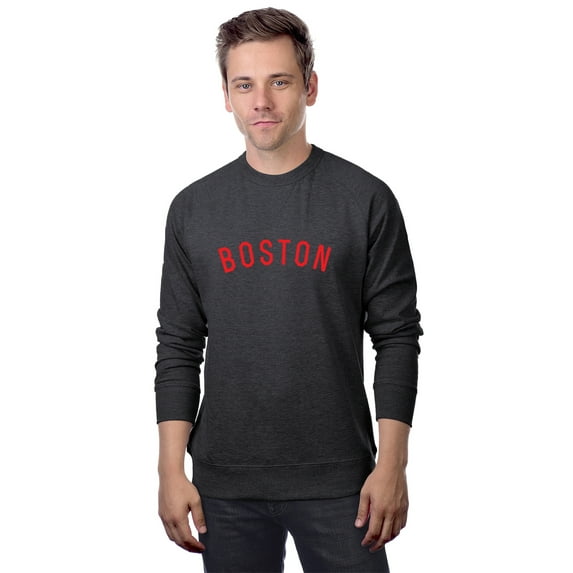 Daxton Boston Sweatshirt Athletic Fit Pullover Crewneck French Terry Fabric, Hth Chc Sweatshirt Red Letters, S
