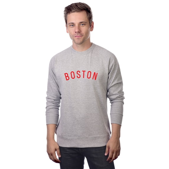 Daxton Boston Sweatshirt Athletic Fit Pullover Crewneck French Terry Fabric, Hth Gray Sweatshirt Red Letters, M