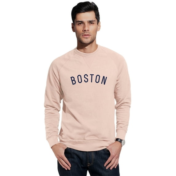 Daxton Boston Sweatshirt Athletic Fit Pullover Crewneck French Terry Fabric, Peach Sweatshirt Navy Letters, S